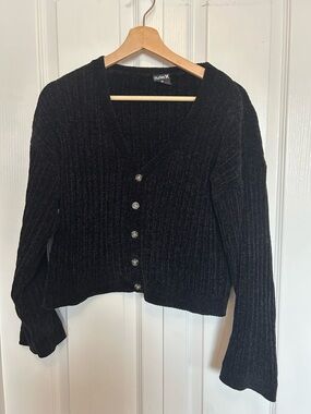 Hurley Black Ribbed V-Neck Button Cardigan